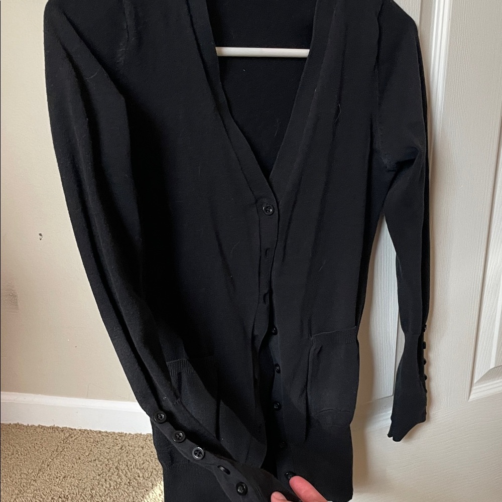 Classic Black V-Neck Button-Up Womens Sweater